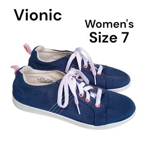 Vionic Stinson blue casual women's size 7 lace up canvas shoes sneakers